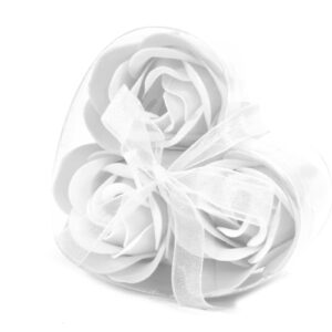 Set of 3 Soap Flower Heart Box - White  (LSF-26)