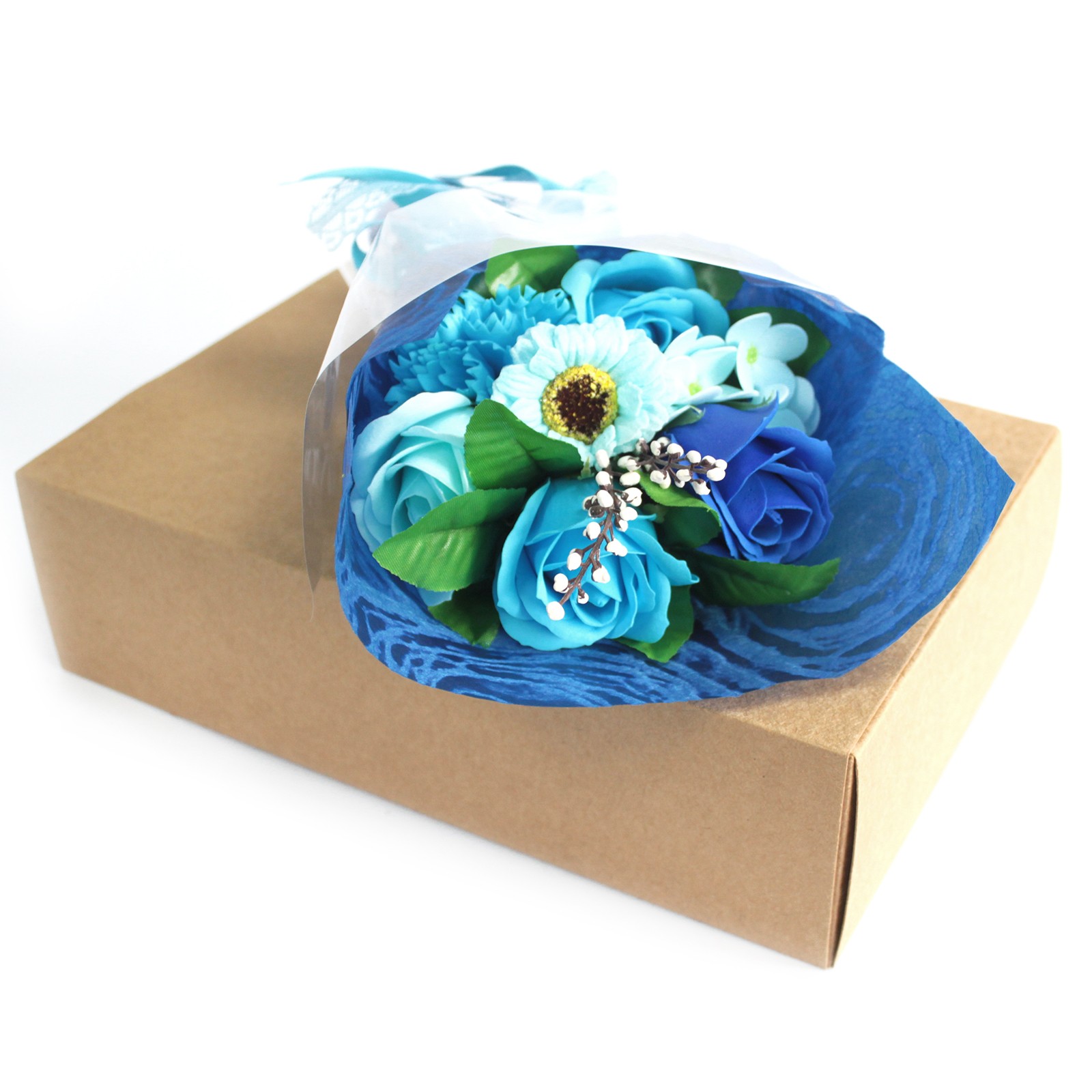 Boxed Hand Soap Flower Bouquet - Blue (SFB-09)