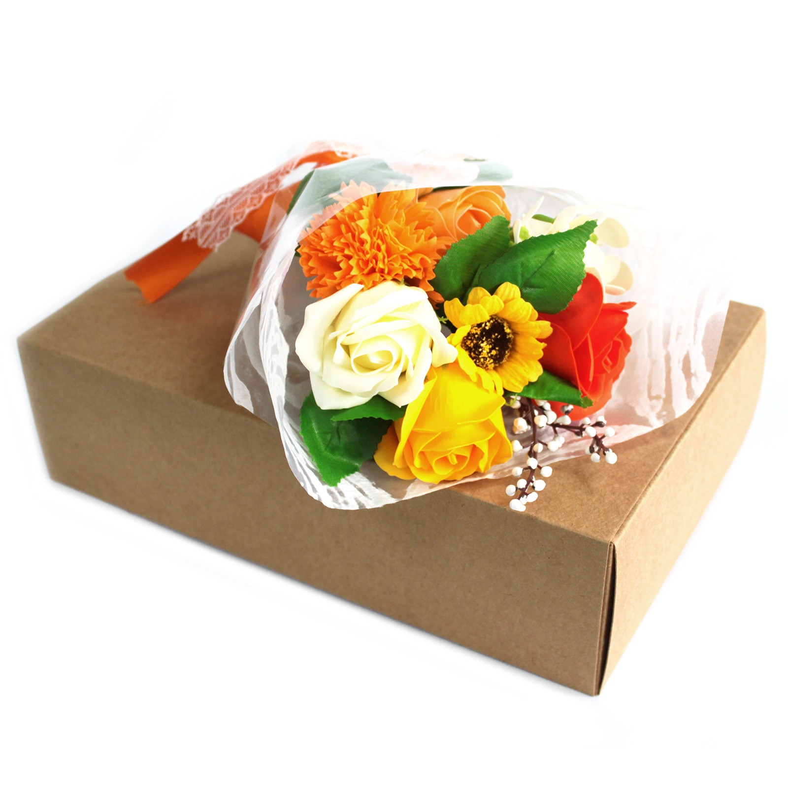 Boxed Hand Soap Flower Bouquet - Orange  (SFB-07)