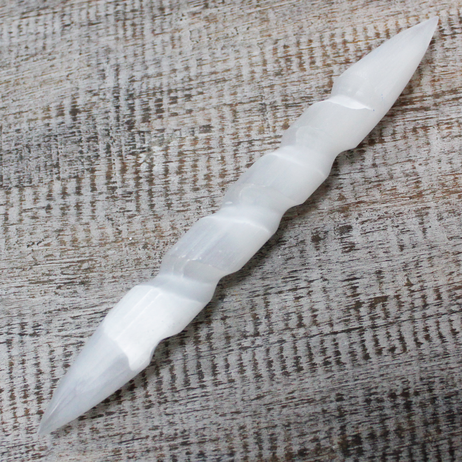 Selenite Spiral Wands - 16 cm (Point Both Ends)  (SelW-04)