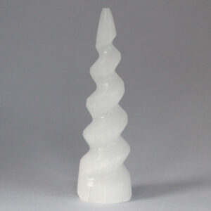 Selenite Spiral Unicorn Horn Tower - 15 cm  (SelT-09)
