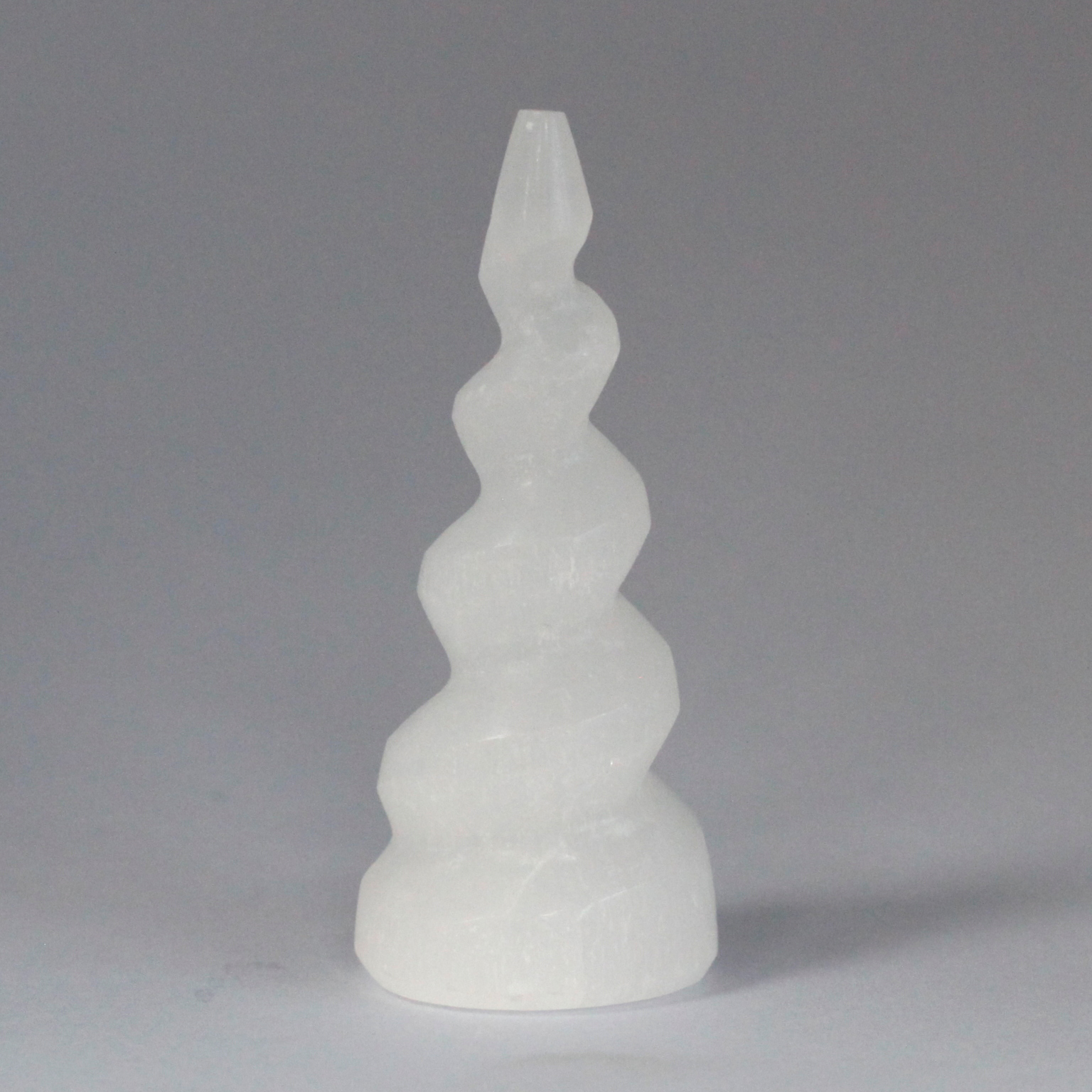 Selenite Spiral Unicorn Horn Tower - 10 cm  (SelT-08)