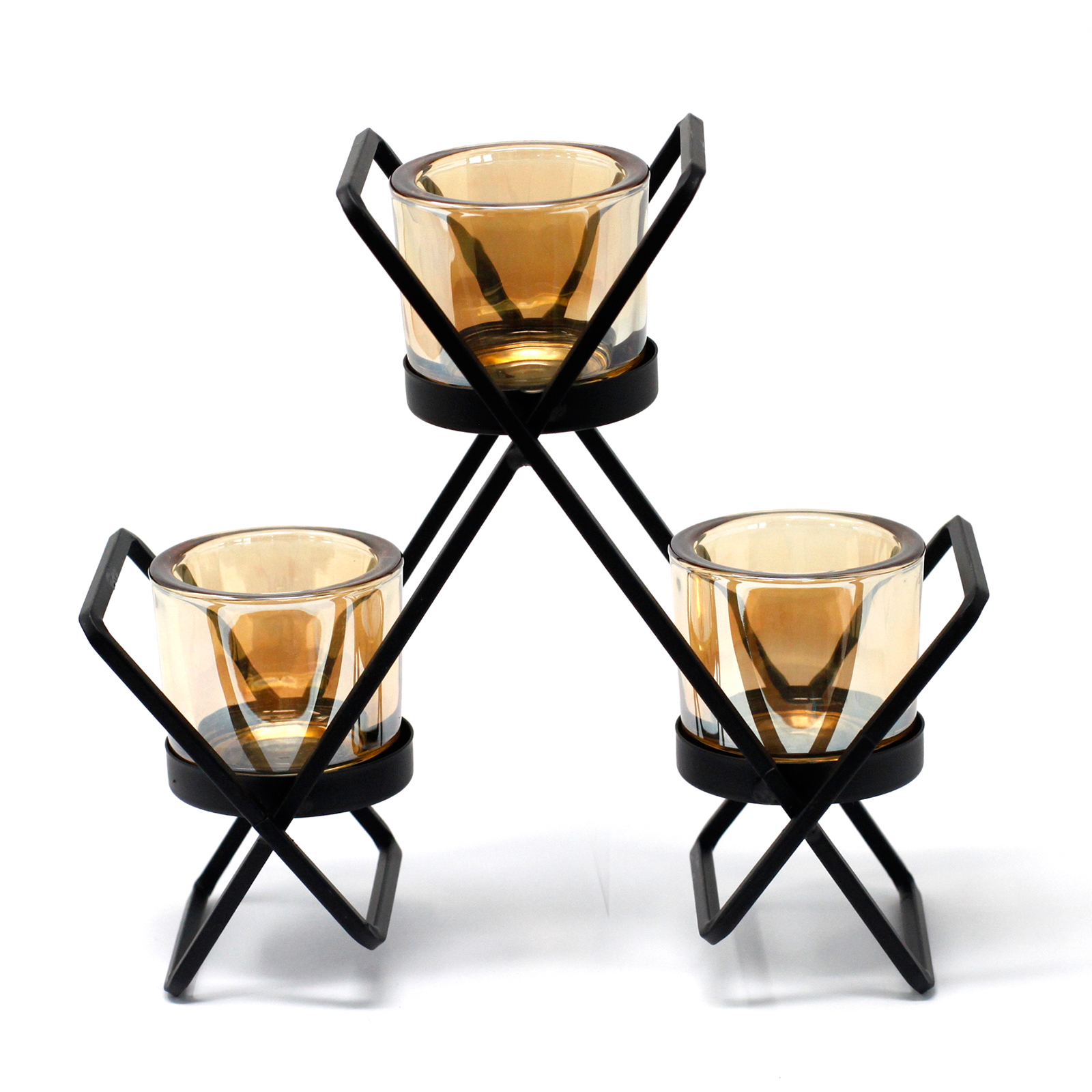 Centrepiece Iron Votive Candle Holder - 3 Cup Triangle  (CIVCH-04)