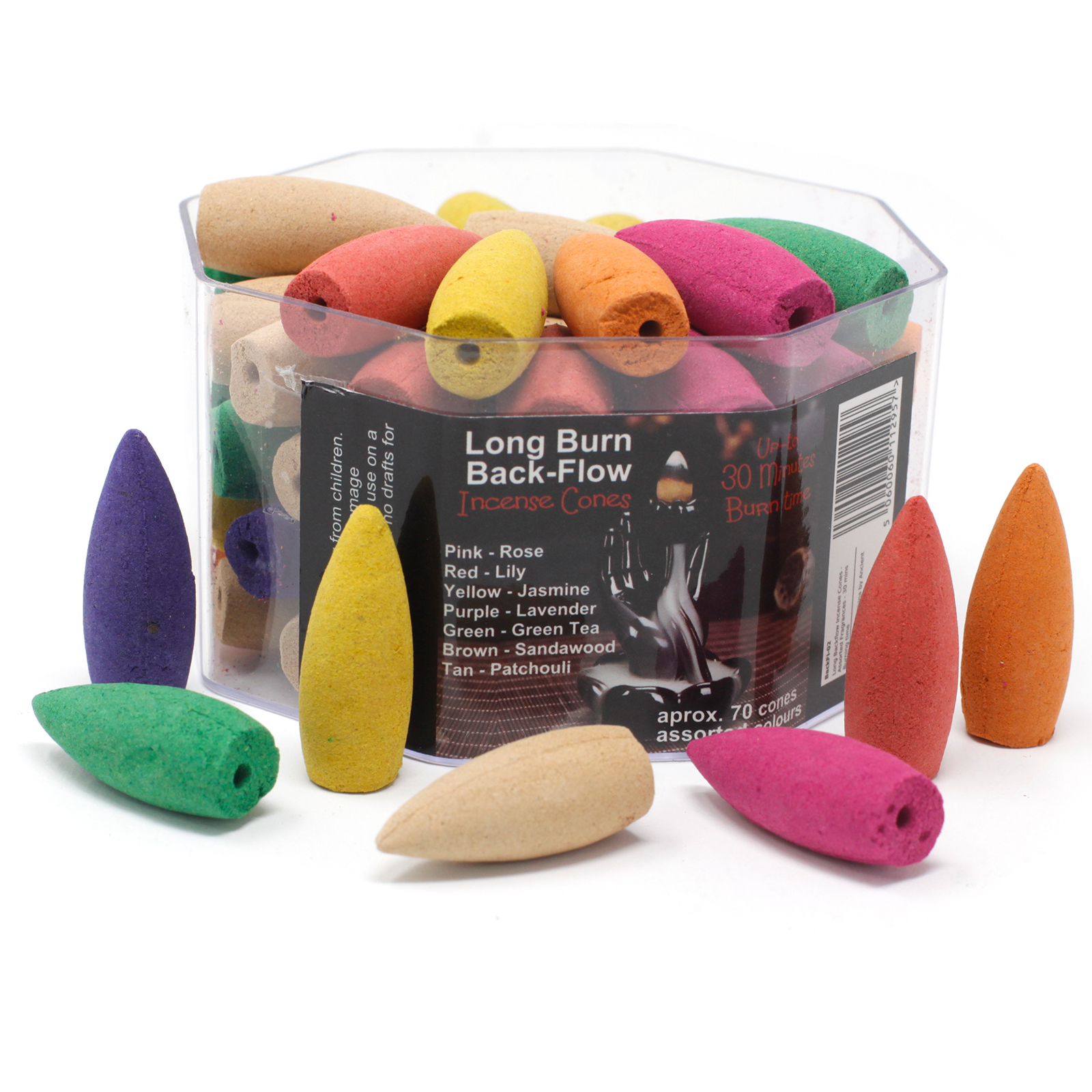 Long Backflow Incense Cones - Assorted Fragrances - 30 mins Burning time  (BackFi-02)