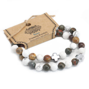 Set of 2 Gemstones Friendship Bracelets - Peace - Picasso Jasper & White Howlite (FGB-05)