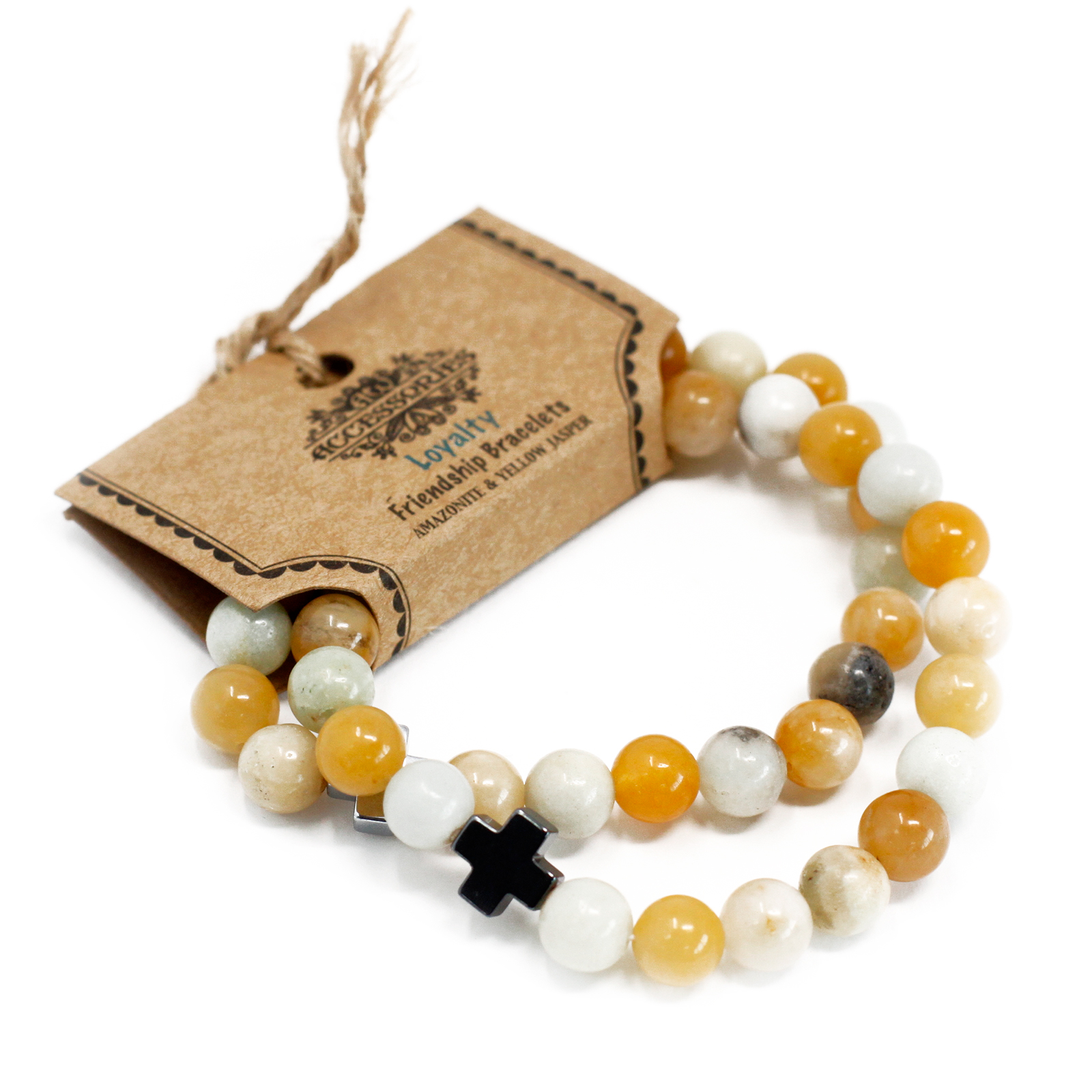 Set of 2 Gemstones Friendship Bracelets - Loyalty - Amazonite & Yellow Jasper (FGB-01)