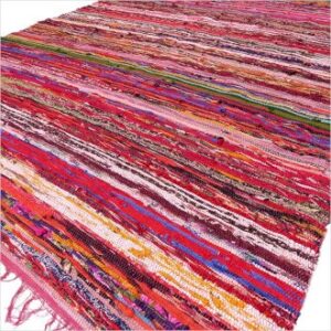 150 x 90cm Luxury Rag Rug - Red  (Vrug-04)
