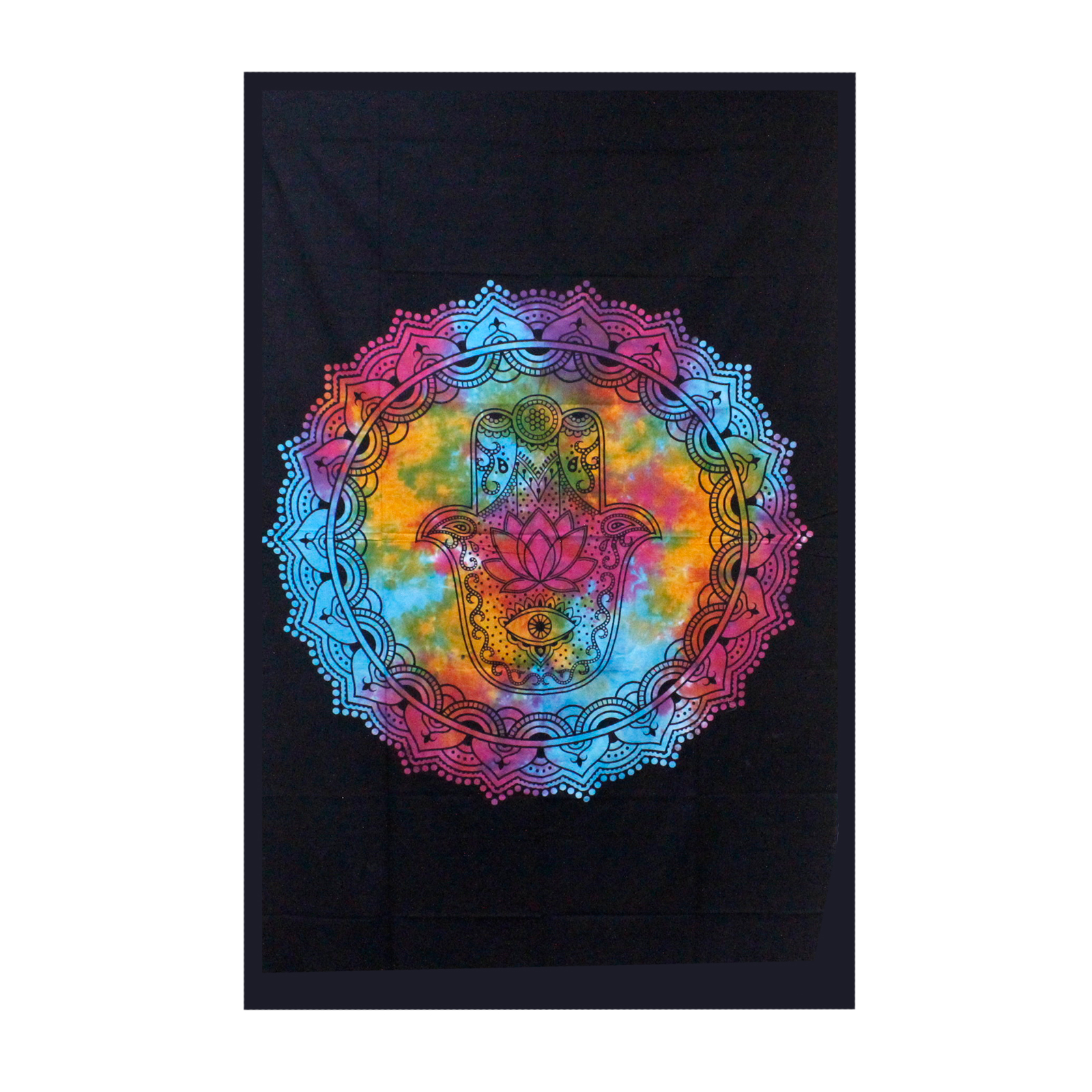 Single Cotton Bedspread + Wall Hanging - Black Hamsa 130cm x 200cm  (CBWH-10)
