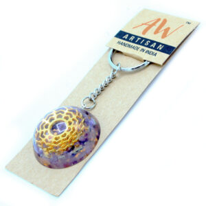Orgonite Power Keyring - Amethyst Mandala Hearts  (OrgK-02)