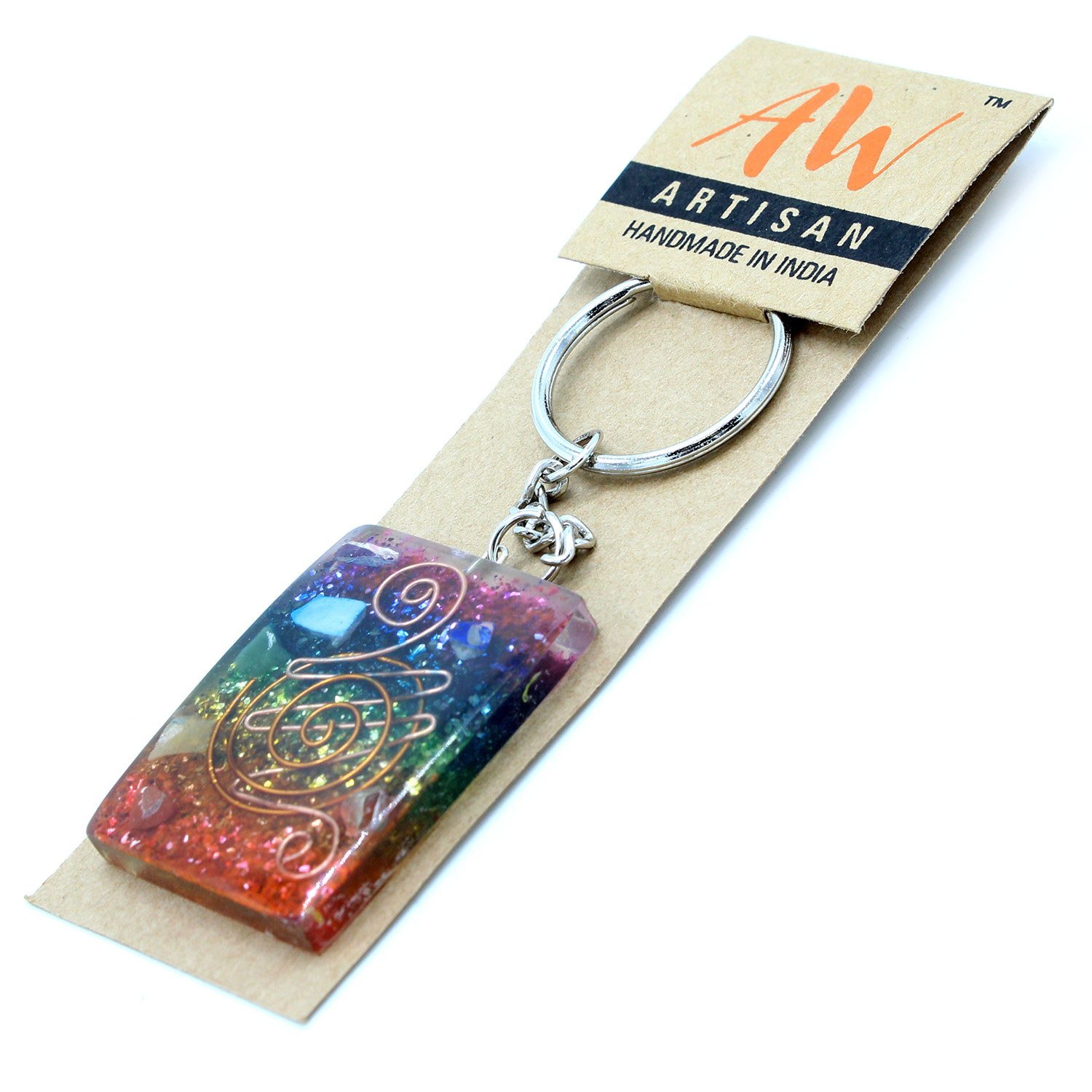 Orgonite Power Keyring - Home Protect Copper and Chakra  (OrgK-05)
