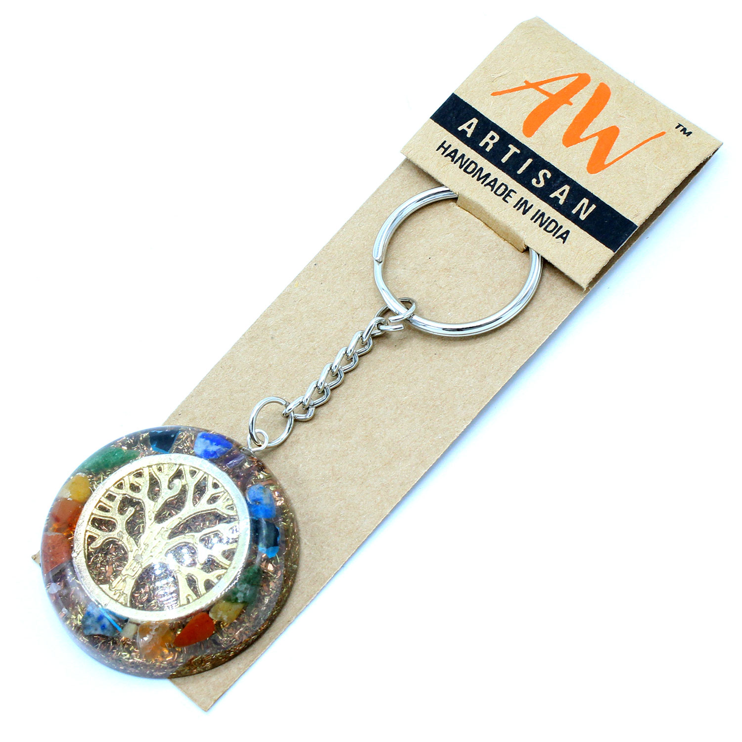 Orgonite Power Keyring - Gemstones Chakra Tree of Life  (OrgK-07)