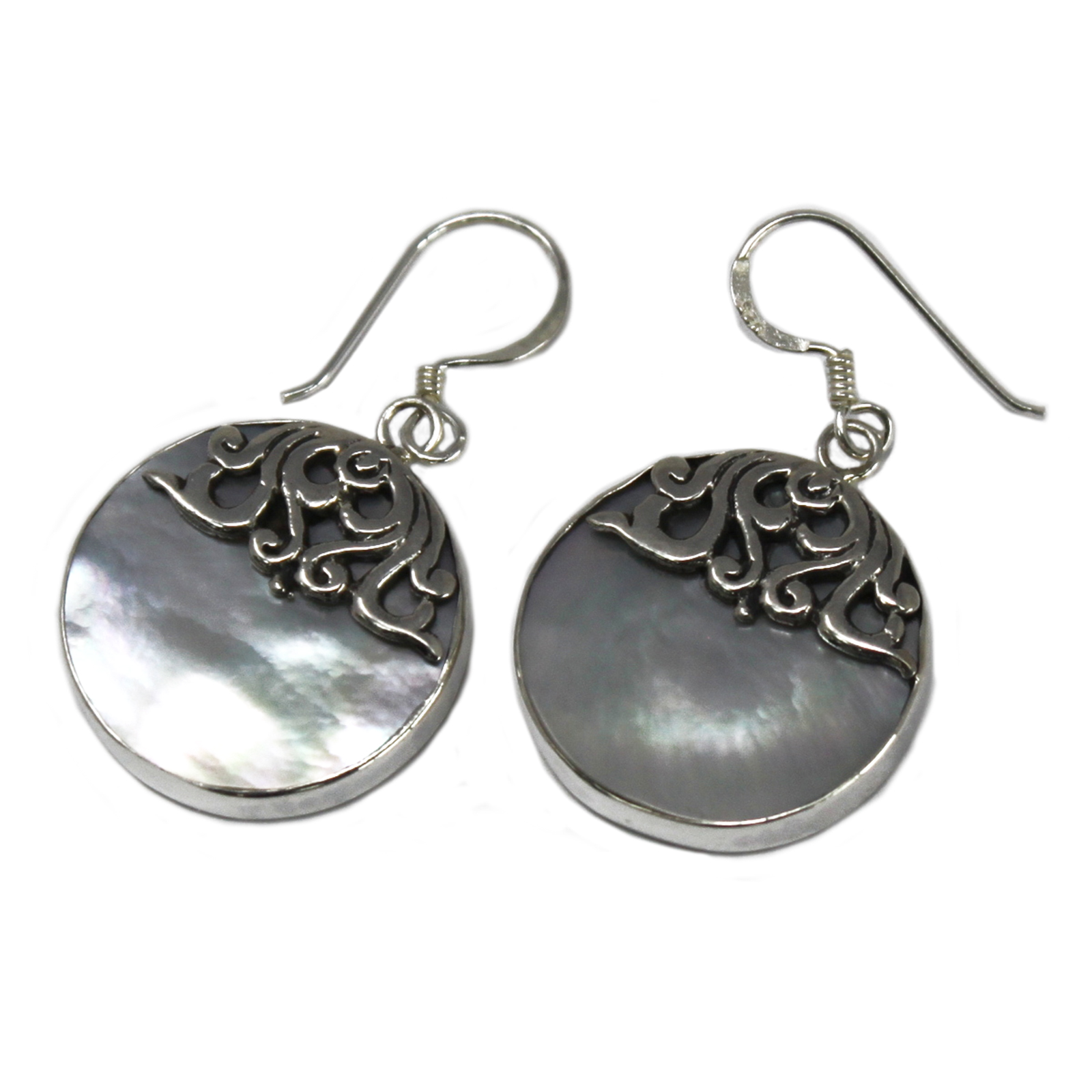 Shell & Silver Earrings - Classic Disc - MOP  (SSE-06)