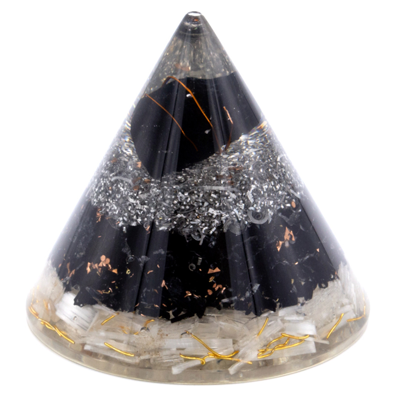Orgonite Cone - Selenite and Black Toumaline Copper - 90 mm  (Orgn-20)
