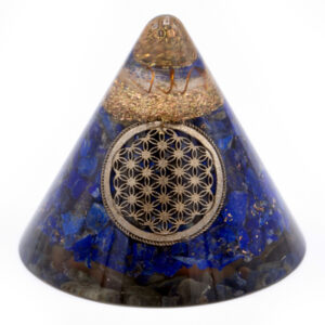 Orgonite Cone - Lapis Flower of Life - Suspended Quartz - 90 mm  (Orgn-21)