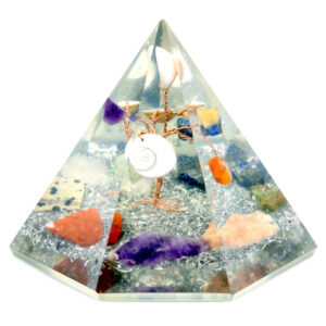 Orgonite 7 sided Pyramid - Gemstone Wisdom Tree - 90 mm  (Orgn-22)
