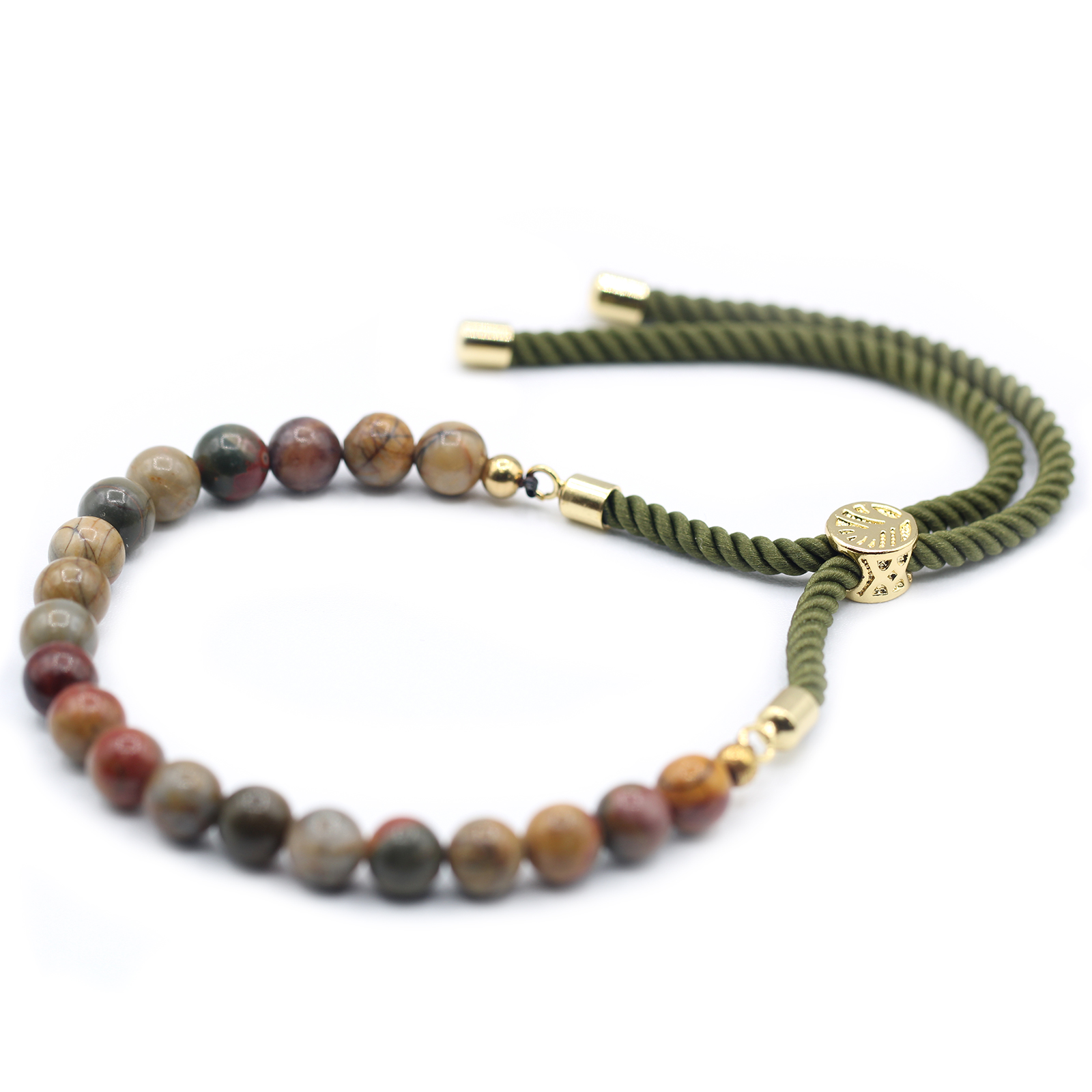 18K Gold Plated Gemstone Moss String Bracelet - Picasso Jasper (GemSB-01)