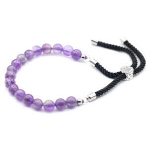 925 Silver Plated Gemstone Black String Bracelet - Amethyst  (GemSB-02)