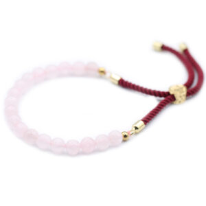 18K Gold Plated Gemstone Bordeaux String Bracelet - Rose Quartz  (GemSB-03)