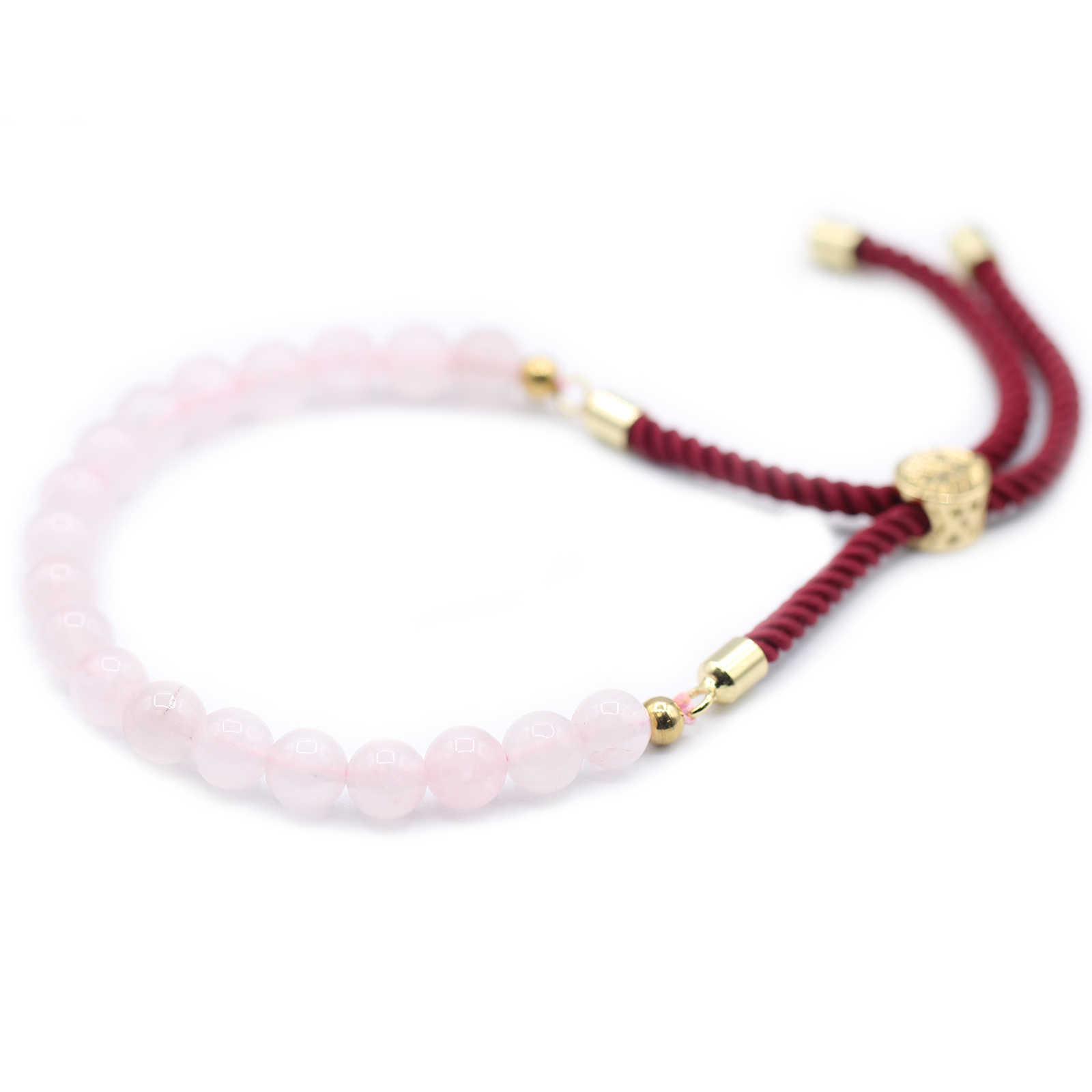 18K Gold Plated Gemstone Bordeaux String Bracelet - Rose Quartz (GemSB-03)