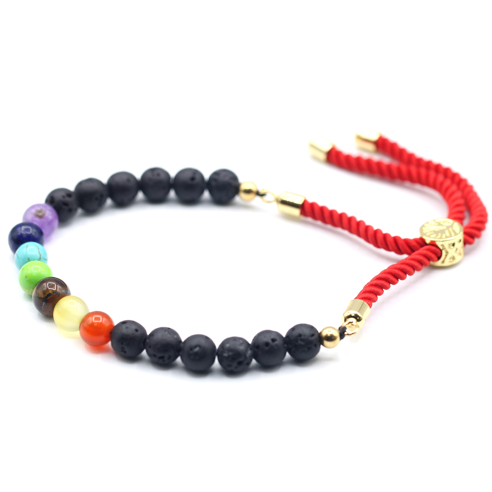 18K Gold Plated Gemstone Royal String Bracelet - Lava Stone Chakra (GemSB-05)