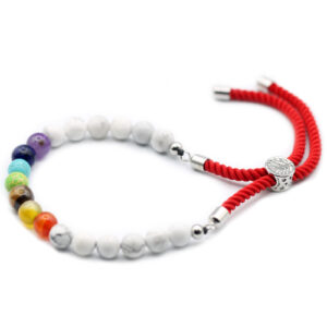 925 Silver Plated Gemstone Royal Red String Bracelet - White Howlite Chakra (GemSB-06)