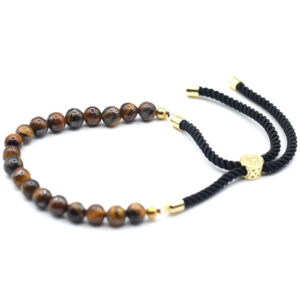 18K Gold Plated Gemstone Black String Bracelet - Tiger Eye  (GemSB-07)
