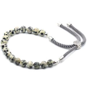 925 Silver Plated Gemstone Charcoal String Bracelet - Dalmation Jasper (GemSB-08)