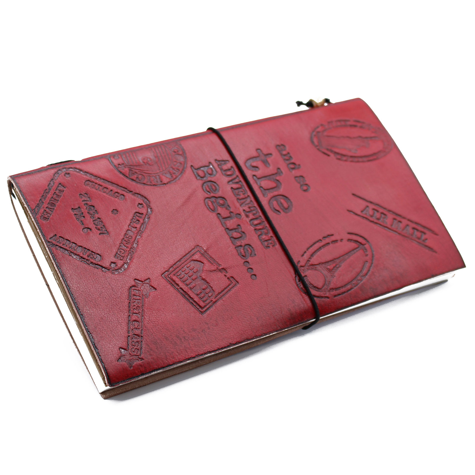 Handmade Leather  Journal- The Adventure Begins - Red - (80 pages)  (MSJ-01)