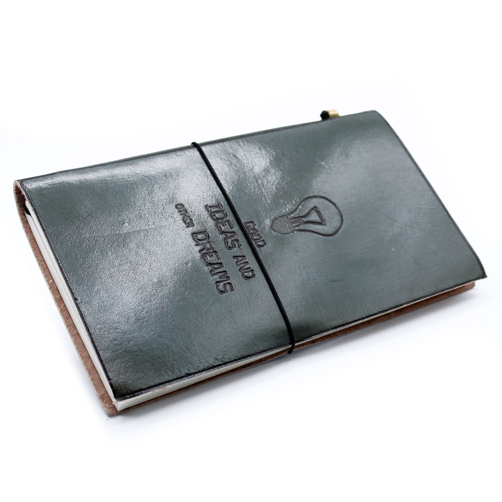 Handmade Leather Journal - Good Ideas and Other Dreams - Grey (80 pages)  (MSJ-03)