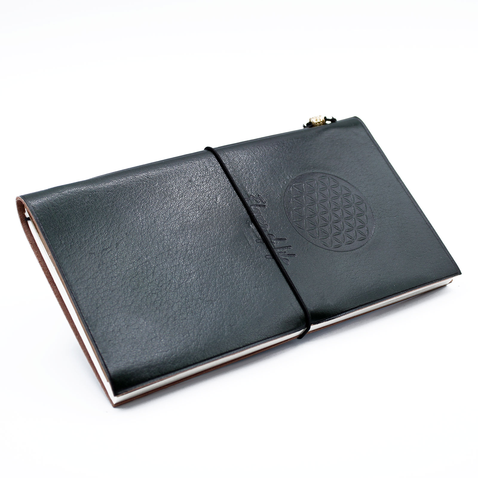 Handmade Leather Journal - Flower of Life - Green (80 pages)  (MSJ-06)