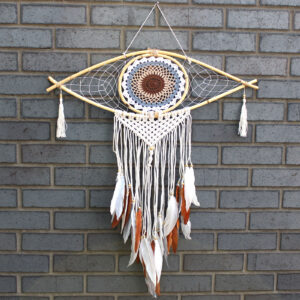 Protection Dream Cather - Lrg Macrame Eye White/ Gey/Brown  (EyeDC-01)