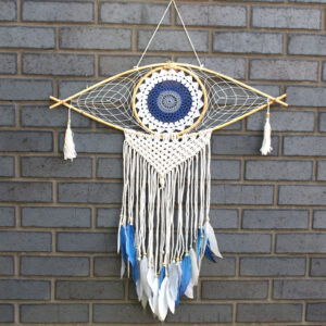 Protection Dream Cather - Lrg Macrame Eye White/ Blue/Grey (EyeDC-02)