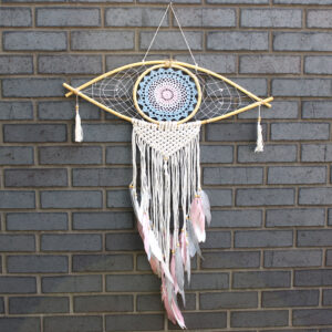Protection Dream Cather - Lrg Macrame Eye Blue/ Whie/Pink  (EyeDC-03)