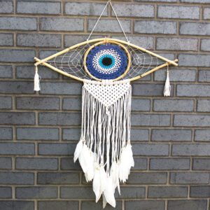 Protection Dream Cather - Lrg Macrame Evil Eye Blue/White/Black (EyeDC-04)