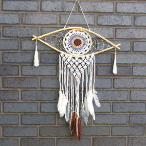 Protection Dream Cather - Med Macrame Eye White/ Gey/Brown  (EyeDC-05)