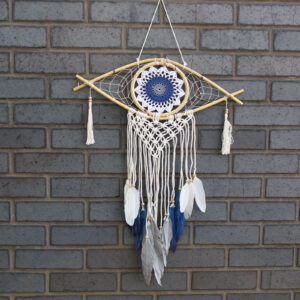Protection Dream Cather - Med Macrame Eye White/ Blue/Grey  (EyeDC-06)