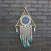 Protection Dream Cather - Lrg Macrame Pyramid White/Turquoise  (EyeDC-12)