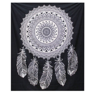 B&W Double Cotton Bedspread + Wall Hanging - Dreamcatcher  (BWCB-01)