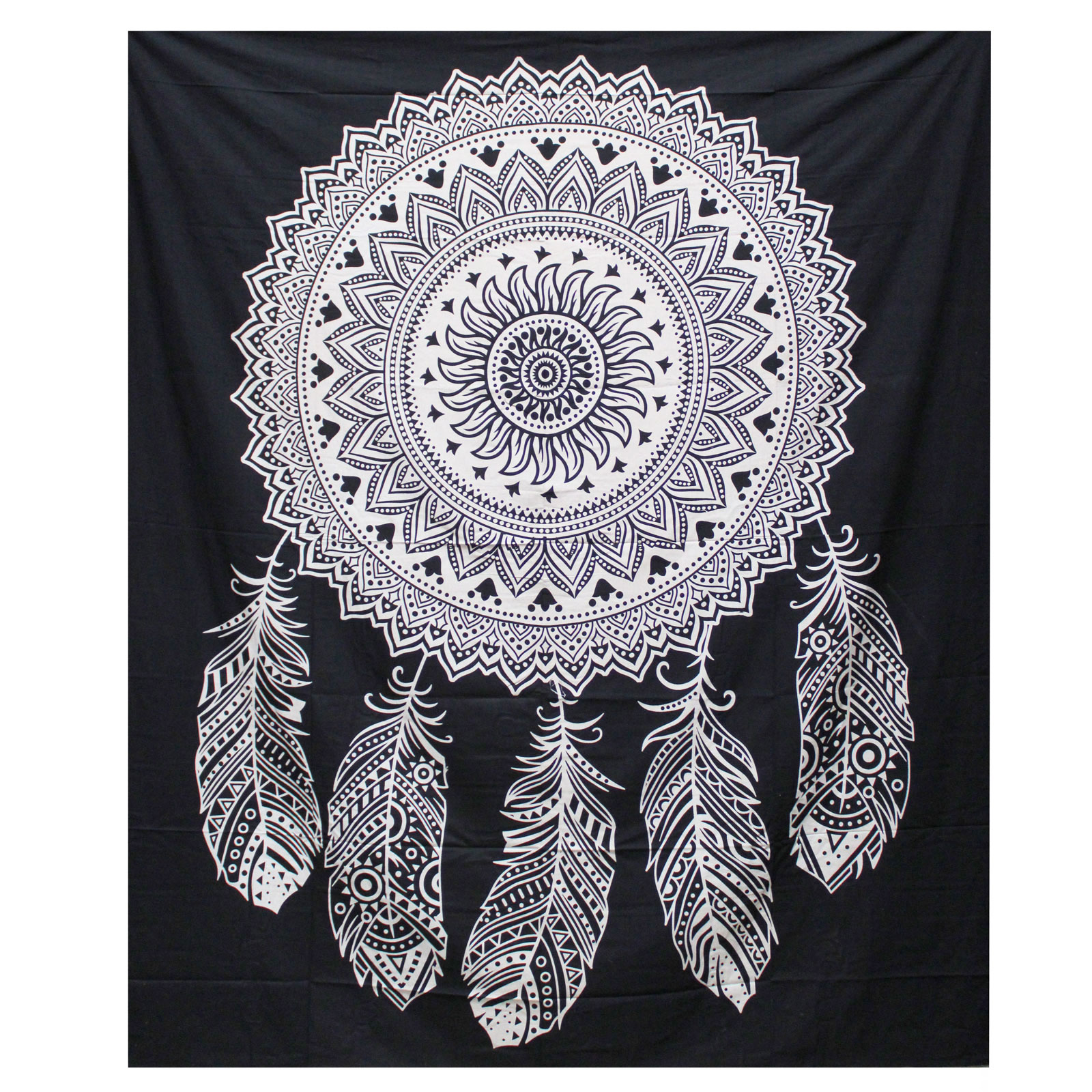 B&W Double Cotton Bedspread + Wall Hanging - Dreamcatcher (BWCB-01)