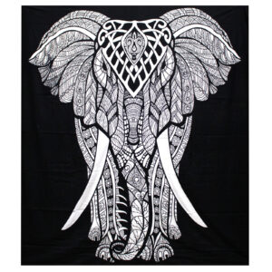 B&W Double Cotton Bedspread + Wall Hanging - Elephant  (BWCB-02)