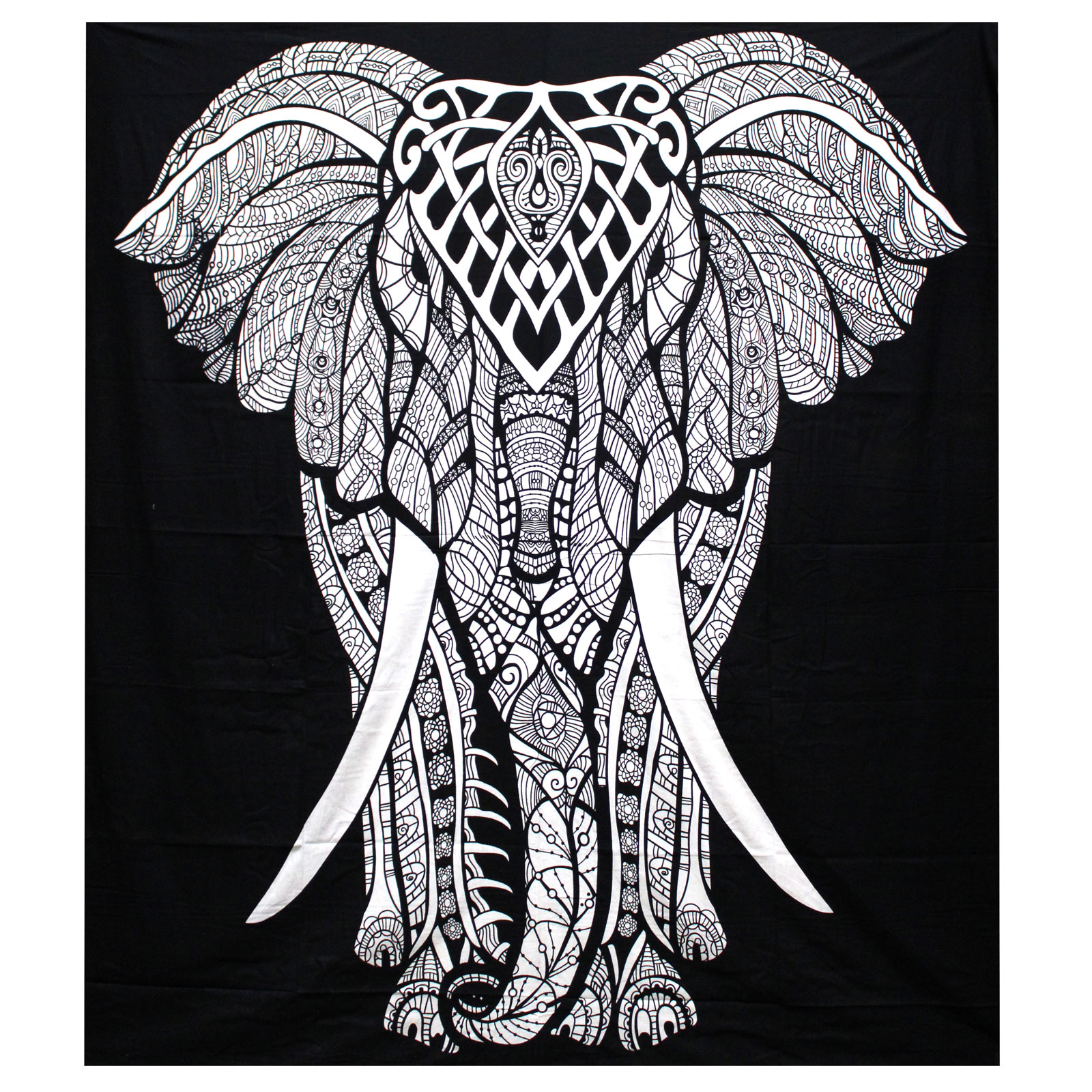 B&W Double Cotton Bedspread + Wall Hanging - Elephant (BWCB-02)