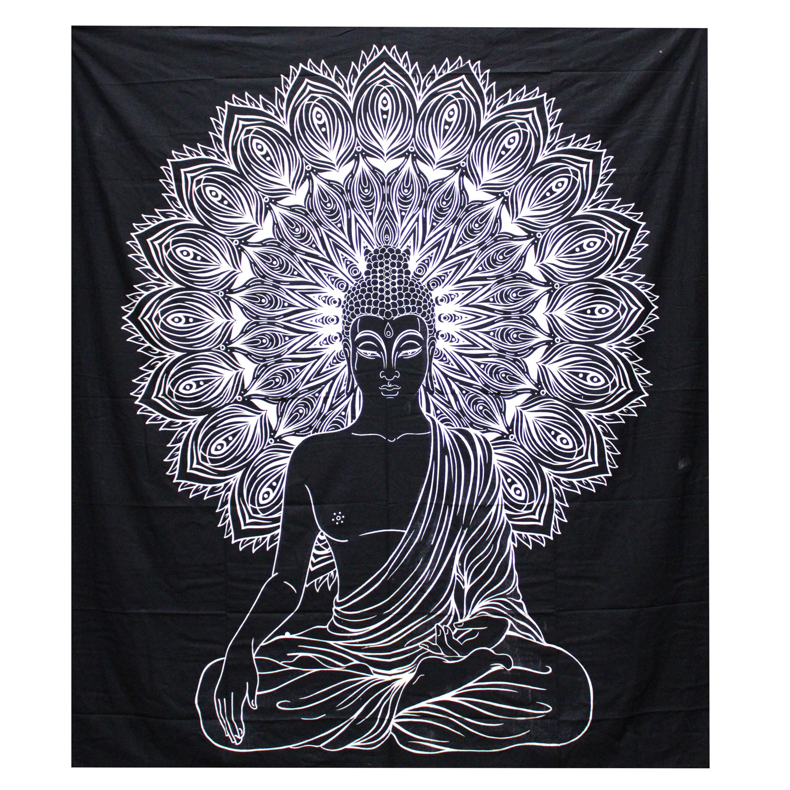 B&W Double Cotton Bedspread + Wall Hanging - Buddha (BWCB-03)