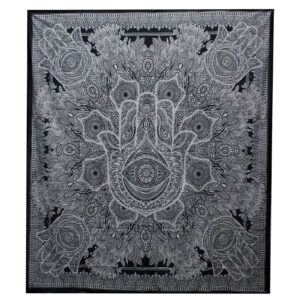 B&W Double Cotton Bedspread + Wall Hanging - Hamsa  (BWCB-04)