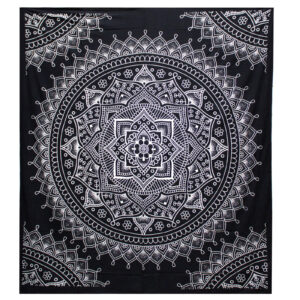 B&W Double Cotton Bedspread + Wall Hanging - Lotus Flower  (BWCB-05)