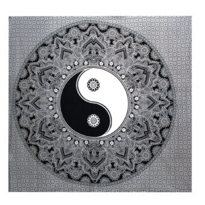 B&W Double Cotton Bedspread + Wall Hanging - Ying yang  (BWCB-07)