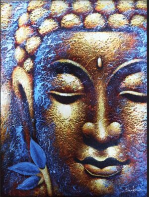Buddah Painting - Gold Face & Lotus Flower  (BAP-09)