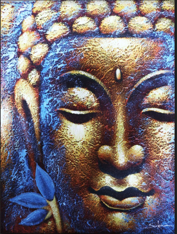 Buddah Painting - Gold Face & Lotus Flower  (BAP-09)