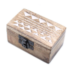 White Washed Wooden Box - 3x1.5 Pill Box Aztec Design  (WWIB-04)