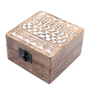 White Washed Wooden Box - 4x4 Aztec Design  (WWIB-05)