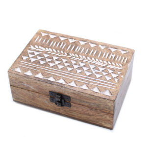 White Washed Wooden Box - 6x4 Aztec Design  (WWIB-06)